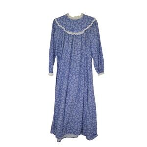 VTG L.L. Bean by Lanz Blue Floral Cotton Flannel Nightgown Tyrolean USA Made L